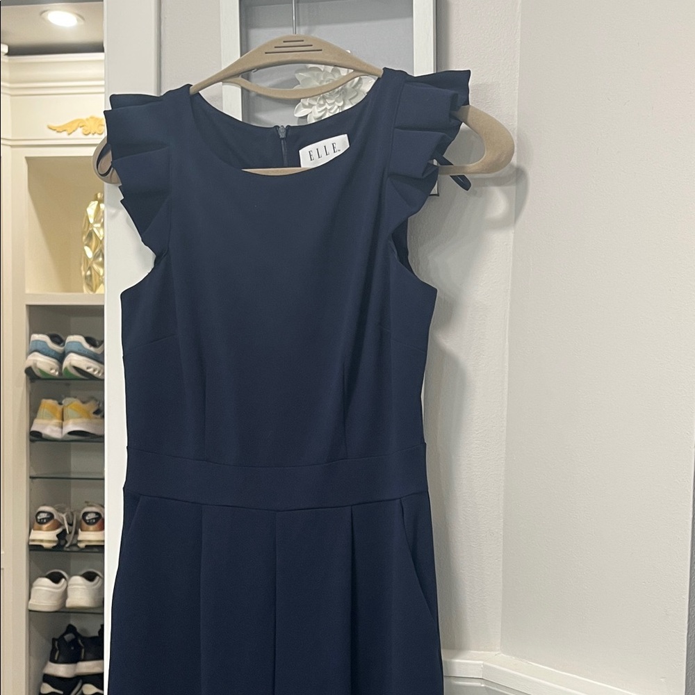 XS NAVY BLUE Jumpsuit with Layered Sleeves